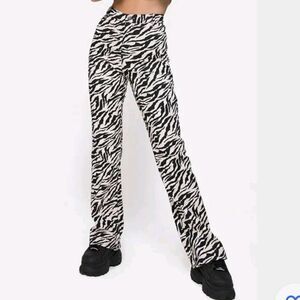 Motel Rocks Zoven Trouser 90s Zebra Print Flare High Waist Pants NWT